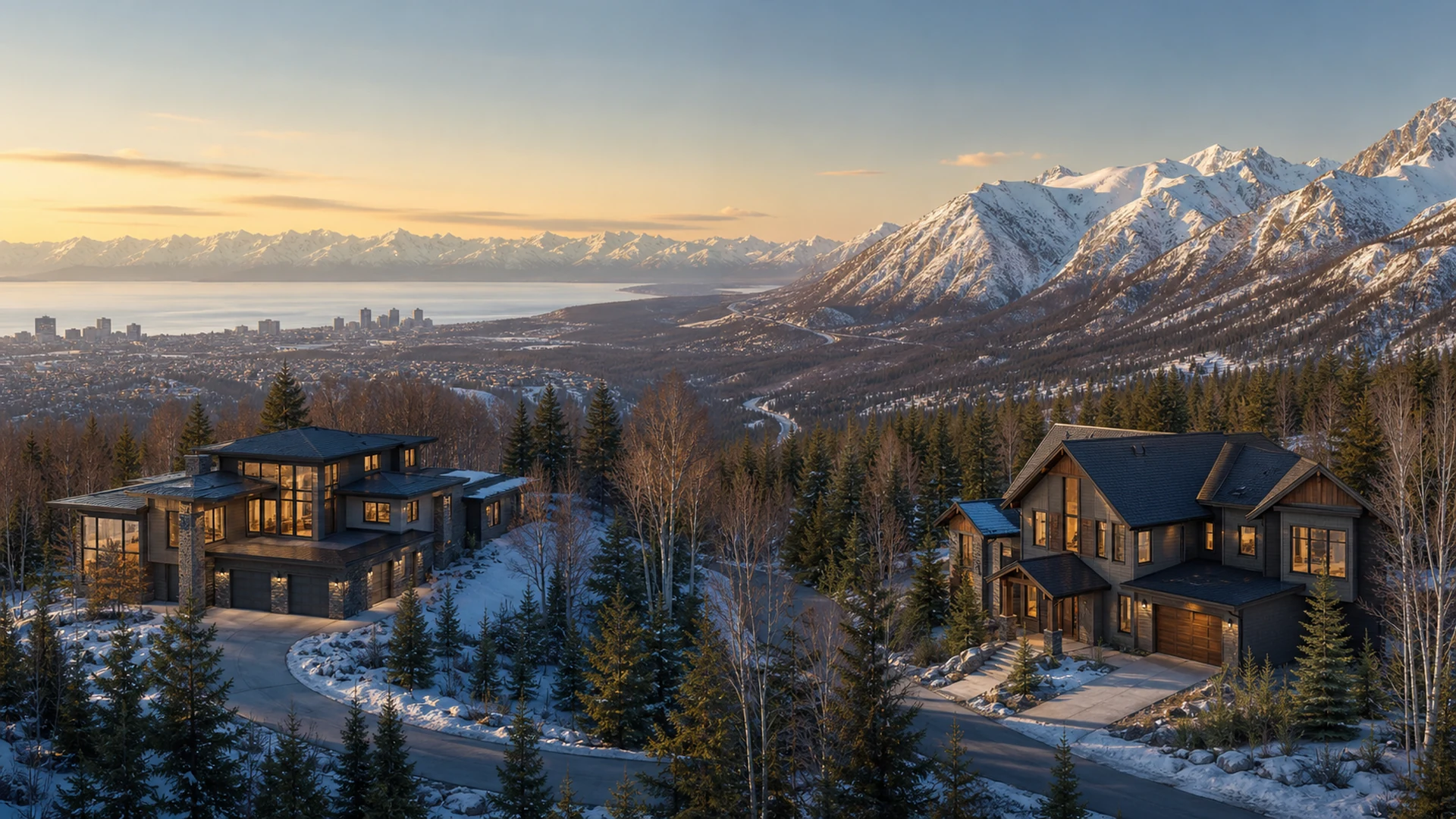 Hillside and Eagle River near Anchorage, Alaska — illustrative comparison imagery