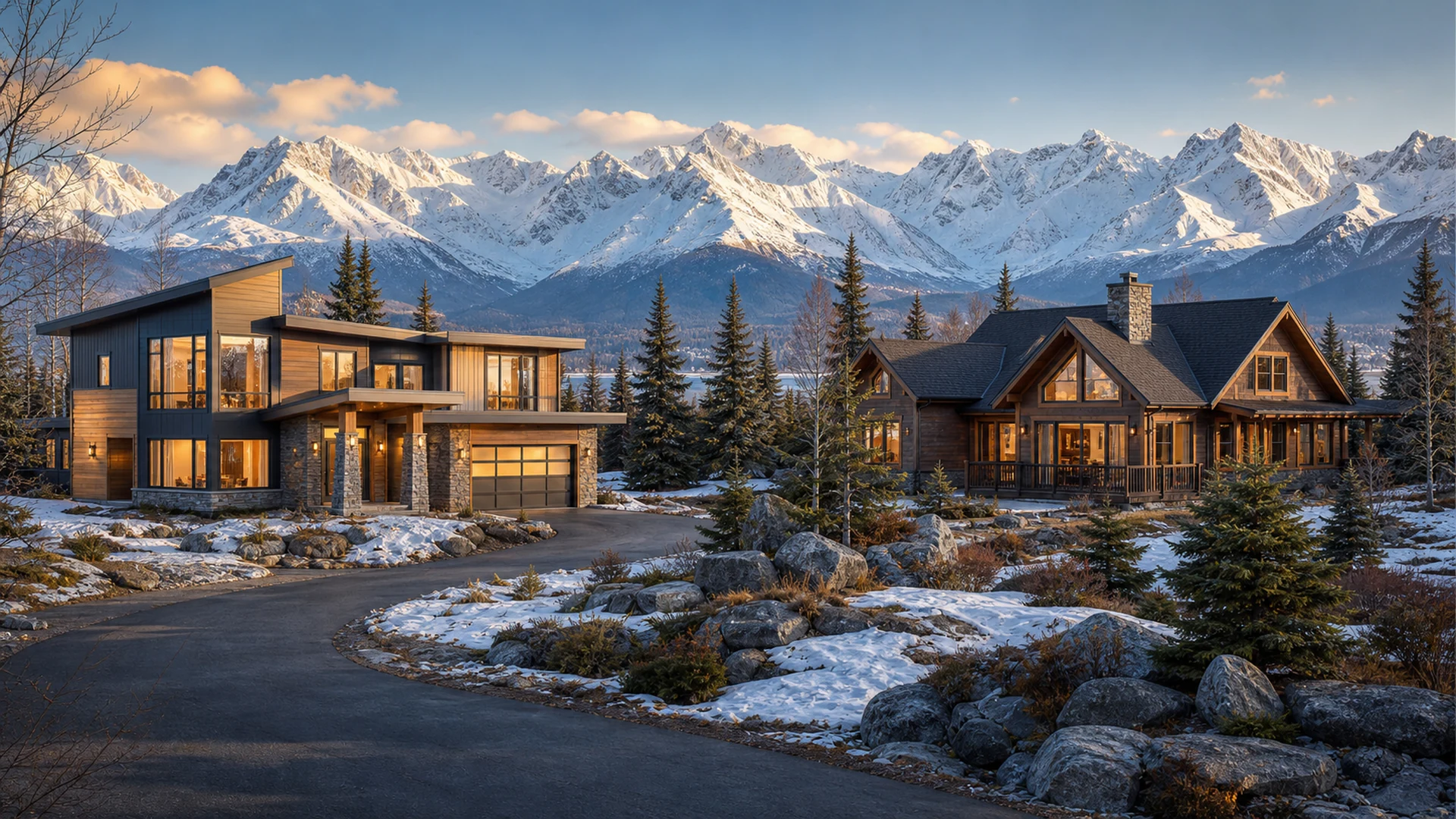 New construction and established resale homes near Anchorage, Alaska — illustrative comparison imagery
